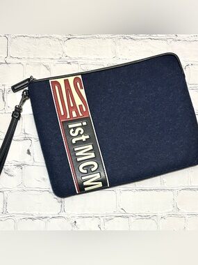 MCM Large Clutch / Tablet Case / Wristlet - Navy Wool, Black & Red Leather